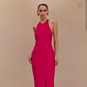 Rinna Satin Halter Maxi Dress - Pink Cherry